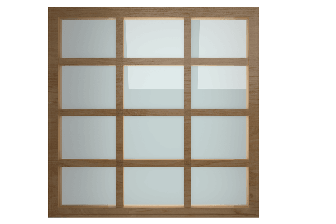 Wooden Window Frame with Glass Panes on Transparent Background