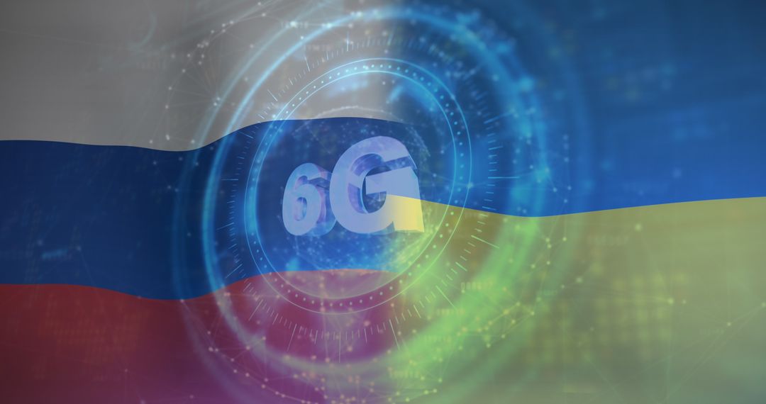 6G Technology Concept with Ukraine and Russia Flags