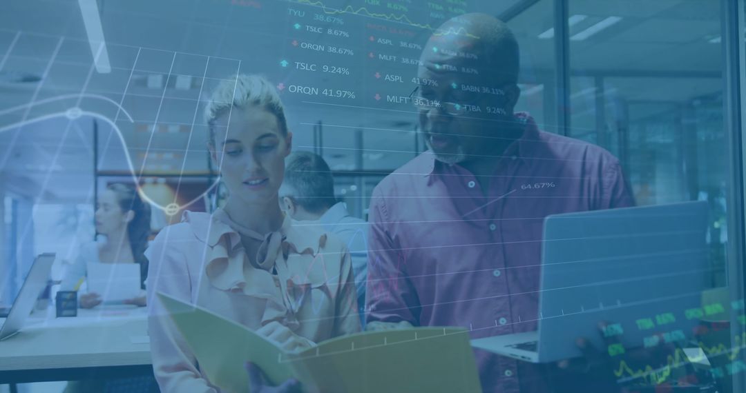 Diverse Colleagues in Modern Office Analyzing Financial Data Insights