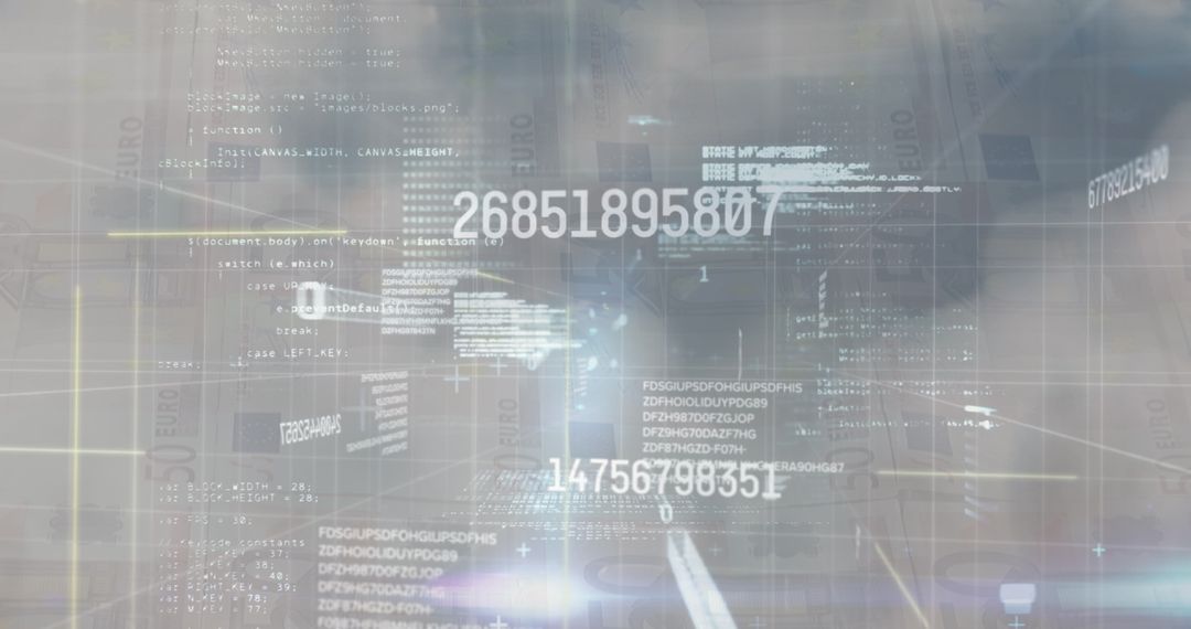 Digital Data Streams Over Cloudy Background