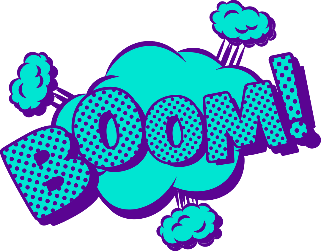 Comic Styled Dynamic BOOM Text with Explosive Effect and Transparent Background