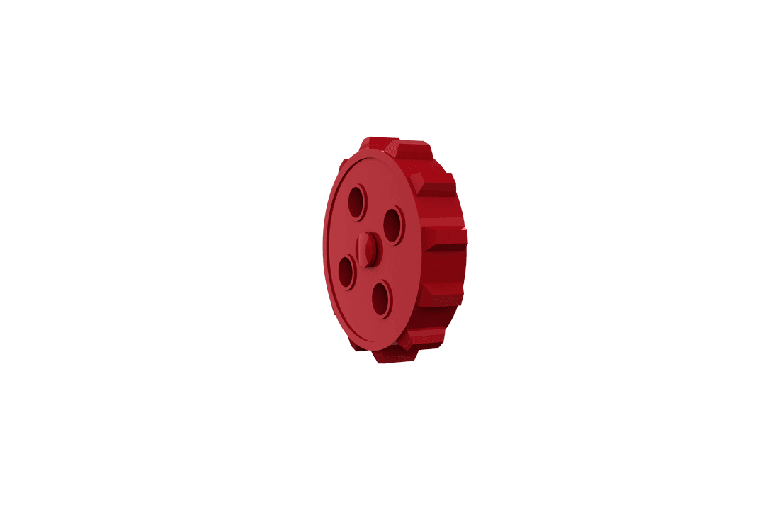 Red Metallic Gear with Holes on Transparent Background