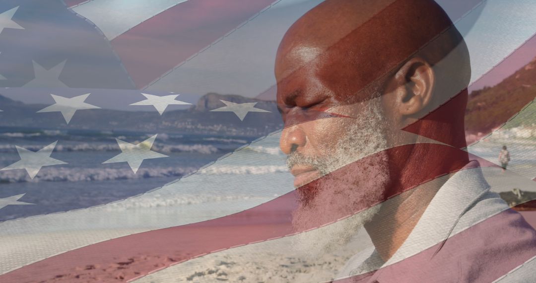 Double Exposure American Flag and Pensive Man by Sea - Free Images, Stock Photos and Pictures on Pikwizard.com