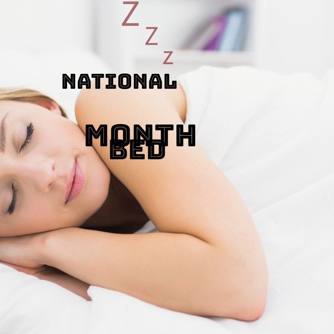 Peaceful woman sleeping soundly in white bed during National Bed Month celebration - Download Free Stock Templates Pikwizard.com