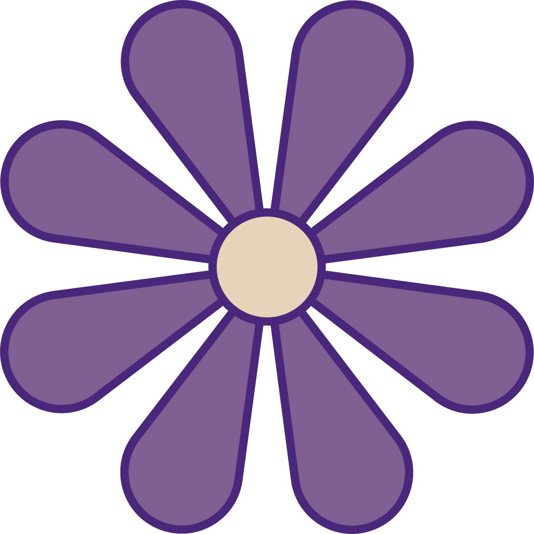 Flat Design Purple Flower with Eight Petals Transparent Background