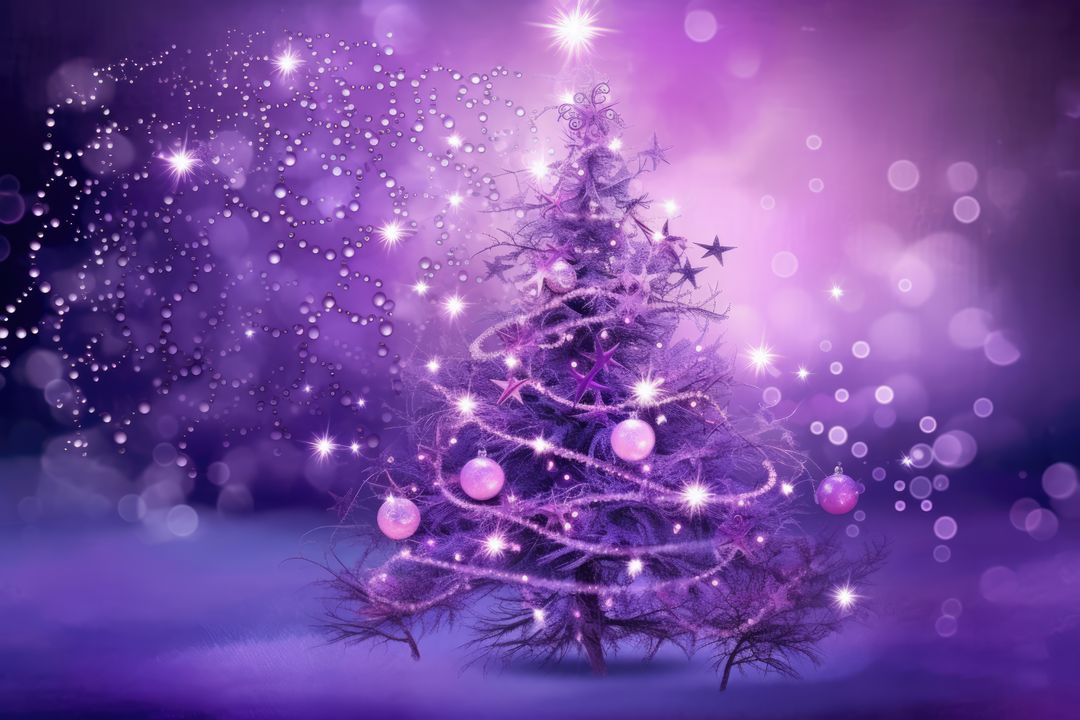 Magical Purple Christmas Tree with Glittering Ornaments - Free Images, Stock Photos and Pictures on Pikwizard.com