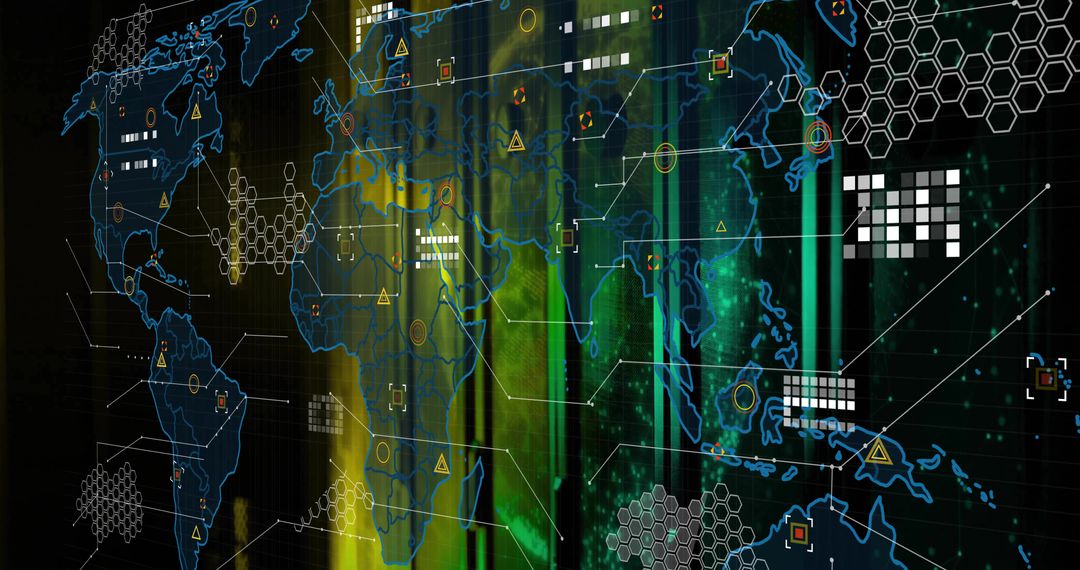 Futuristic Digital World Map with Technology Interface