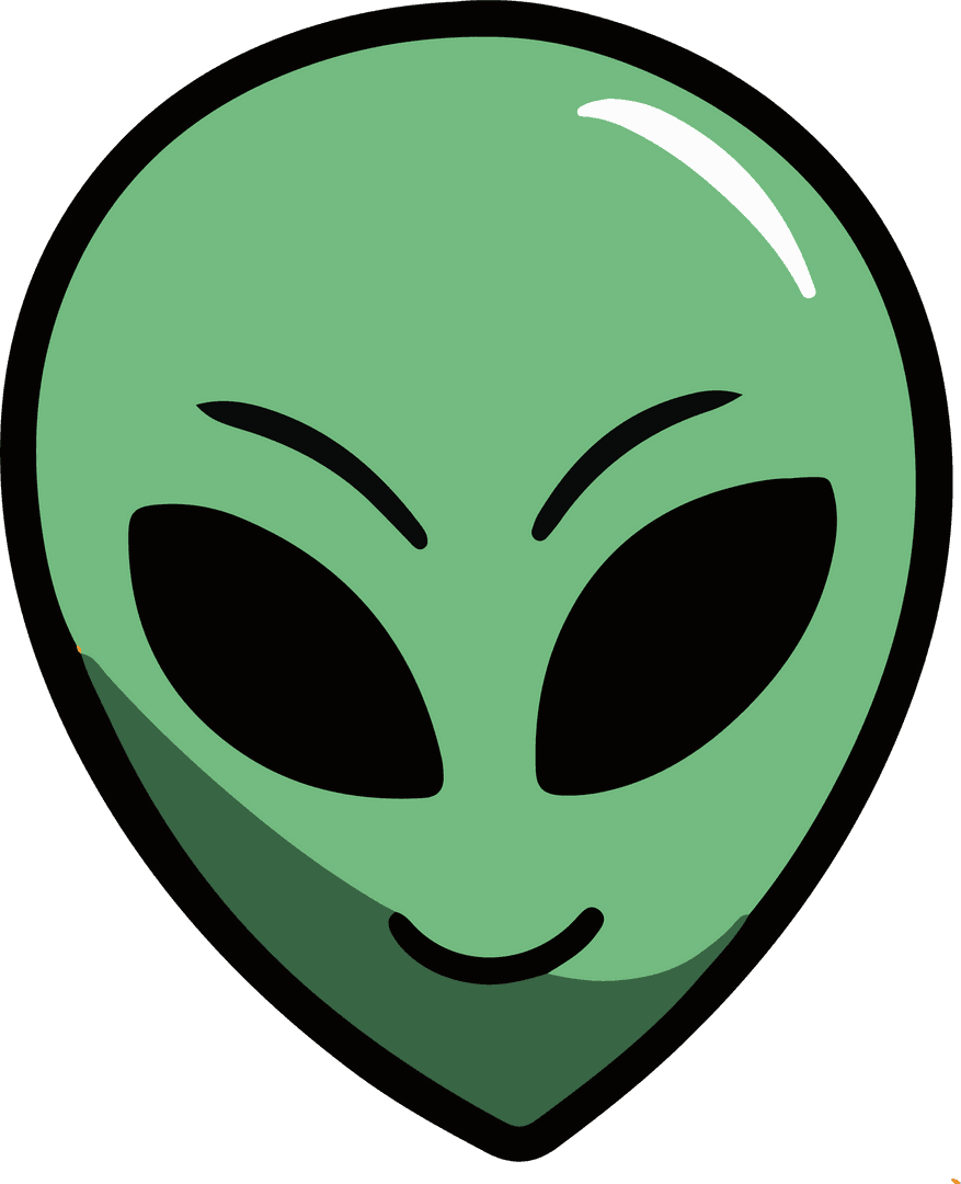 Flat Design Green Alien Head with Smile Transparent Background