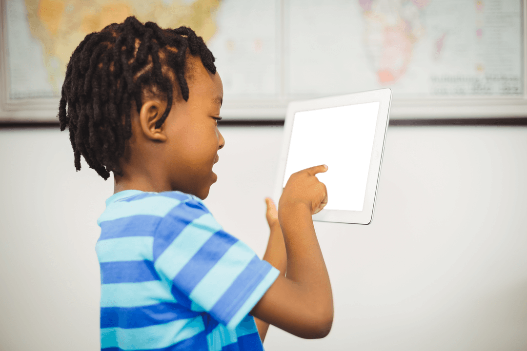 Child Engaged with Transparent Tablet in Educational Setting