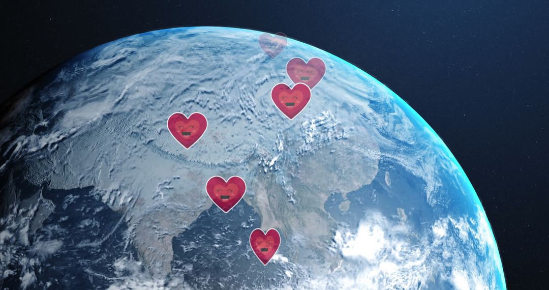 Global Connection with Heart Icons on Earth