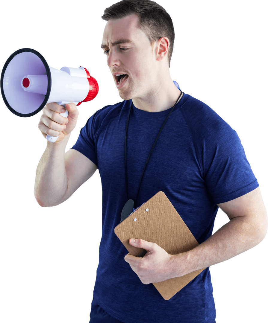 Coach Enthusiastically Using Transparent Megaphone