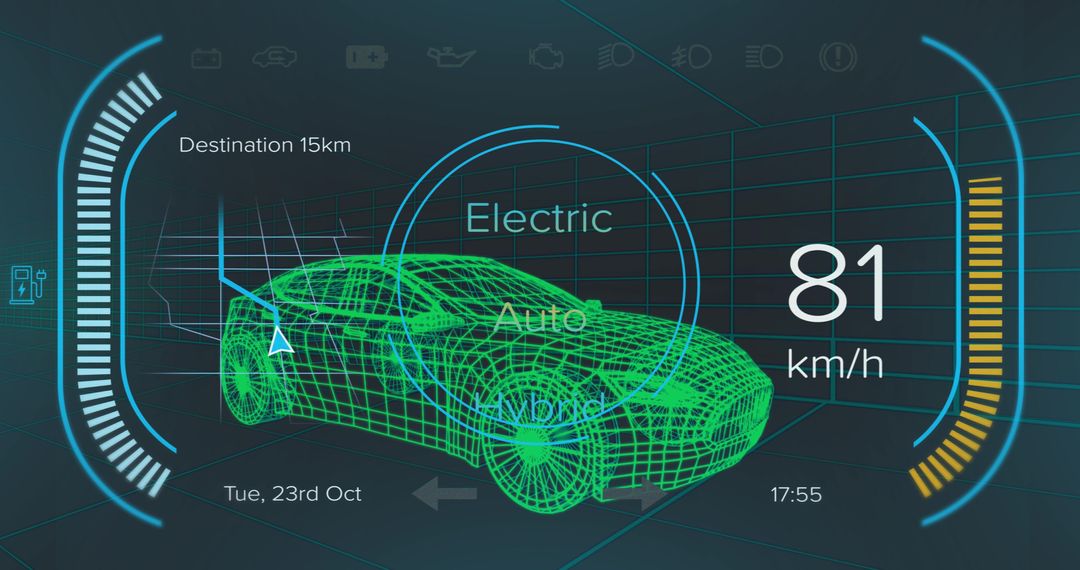 Futuristic Digital Interface with Car HUD Display