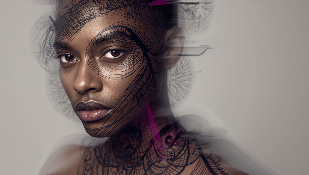 Artistic Facial Design with Swirl Patterns in Studio Portrait