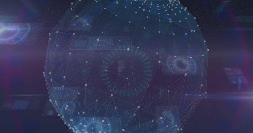 Futuristic Digital Globe with Interconnected Nodes and Data Visualizations