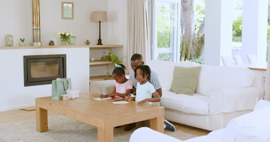 Children Engaging in Creative Crafts with Parent at Home