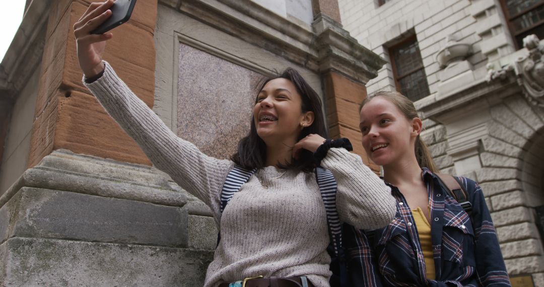 Young Female Friends Taking Selfie Outdoor Together - Free Images, Stock Photos and Pictures on Pikwizard.com