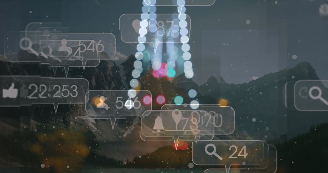 Social Media Icons and Abstract Cityscape with Bokeh