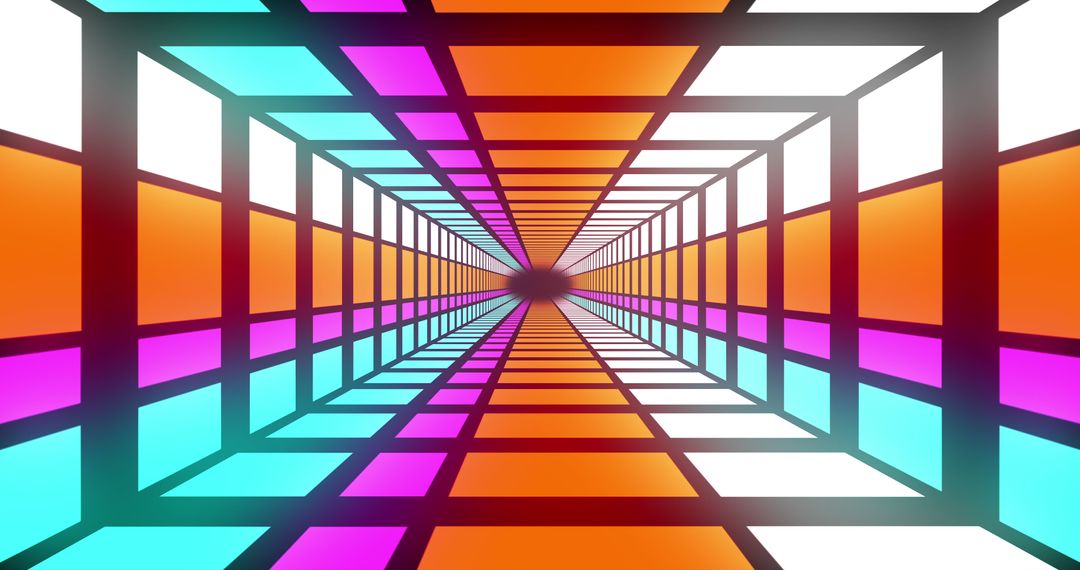 Futuristic Neon Grid Tunnel with Vibrant Colors