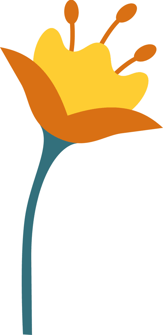 Transparent Flat Vector Flower with Yellow-Orange Petals and Teal Stem