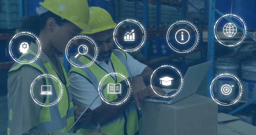 Warehouse Workers Collaborating with Digital Technology Logistics Productivity