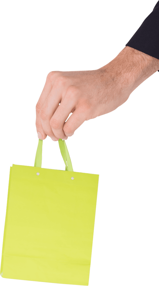 Hand Holding Gift Bag on Transparent Background for Celebration Design