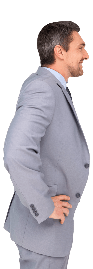 Side View of Smiling Caucasian Businessman on Transparent Background