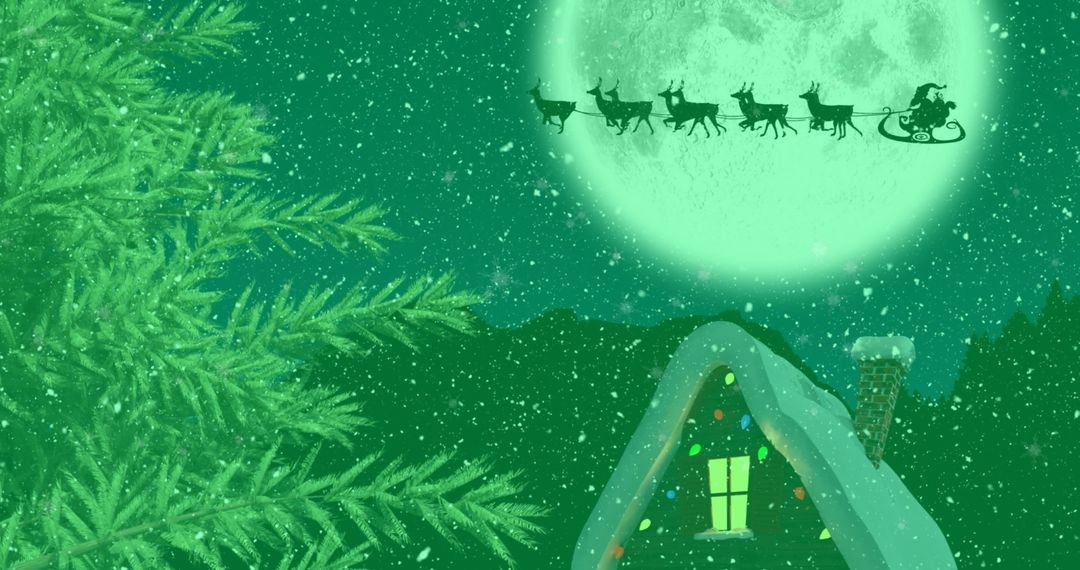 Digital Winter Wonderland with Santa's Sleigh Silhouette