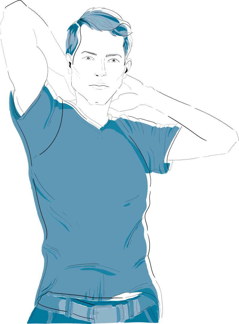 Transparent Illustration of Man Posing with Hands Behind Head