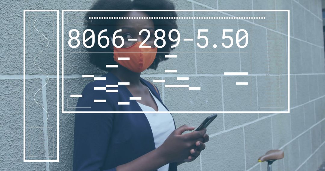 Digital Interface of Woman in Face Mask Using Smartphone