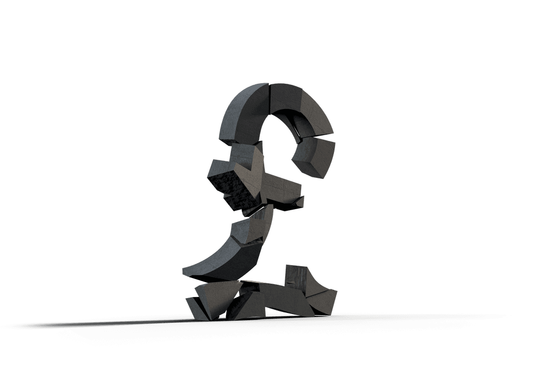 Transparent Shattered British Pound Symbol 3D Illustration