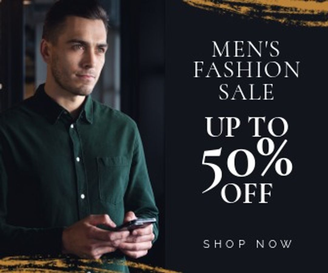 Men’s Fashion Sale Advertisement with Caucasian Man Using Smartphone - Download Free Stock Templates Pikwizard.com