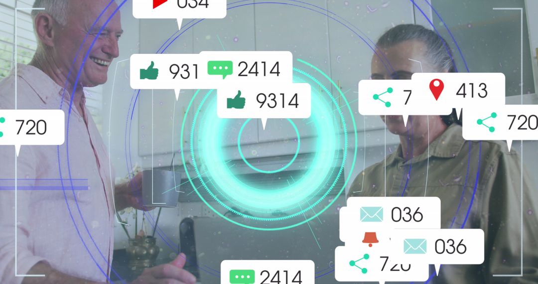 Senior Colleagues Enjoying Technology in Futuristic Setting