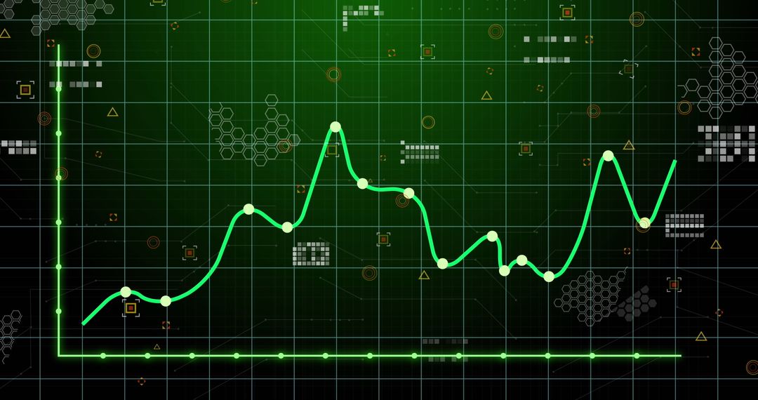 Line Graph Illustrating Data Trend on Green Digital Background