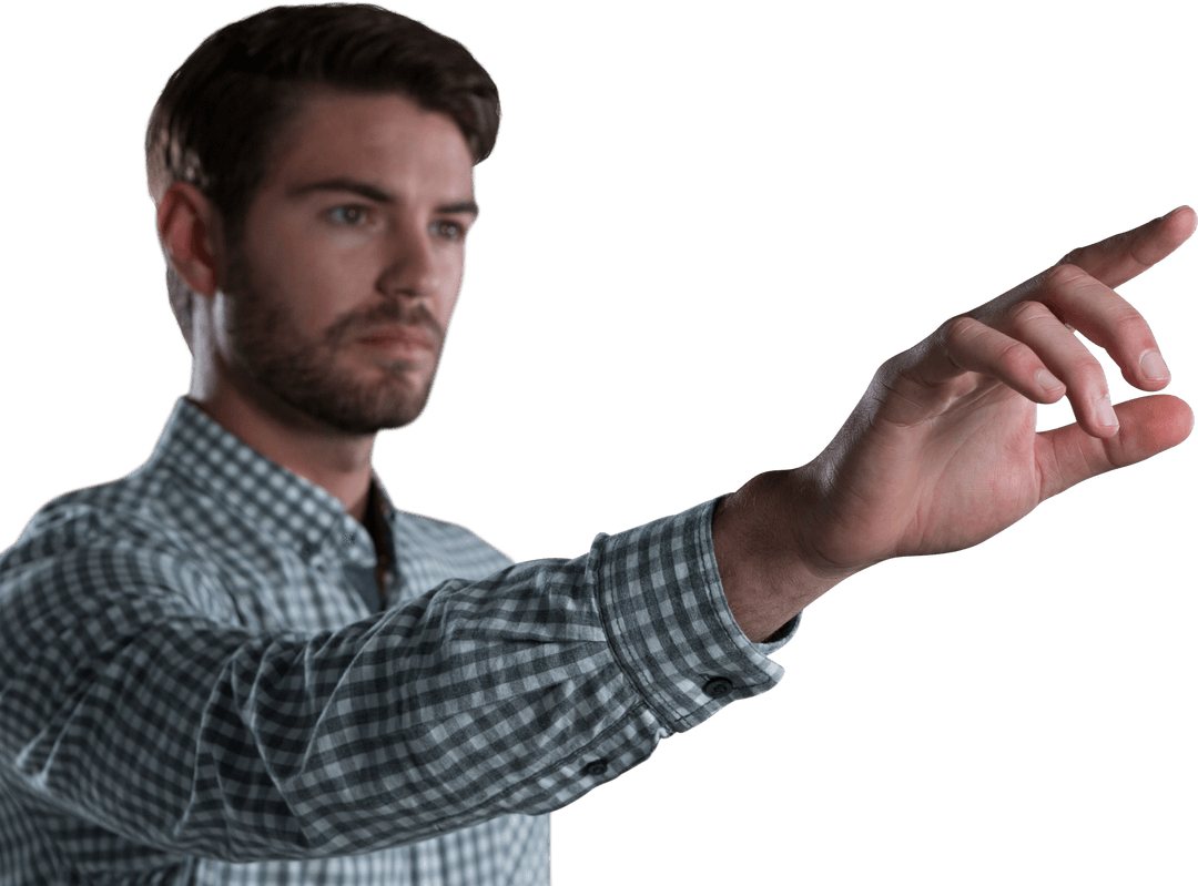 Man Interacting with Invisible Transparent Interface Technology - Download Free Stock Images Pikwizard.com