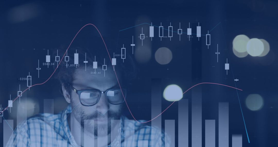 Tired Businessman Analyzing Market Trends Late at Night