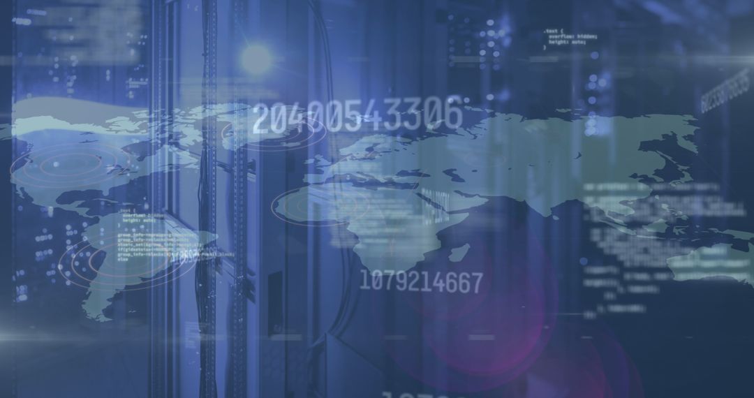 Global Data Technology with World Map and Streams of Numbers