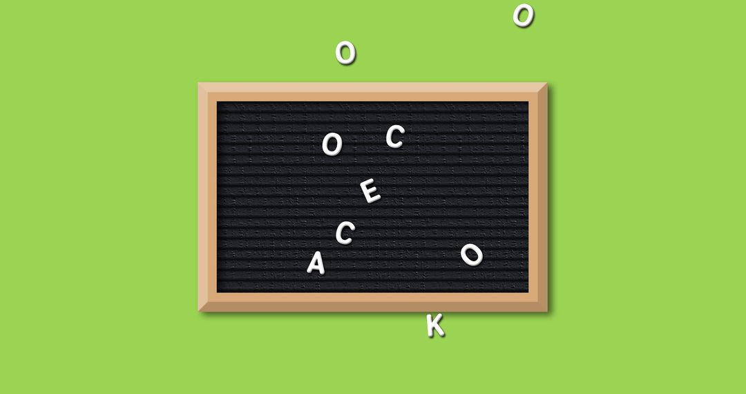 Board with Scattered Letters on Green Background