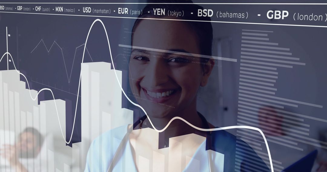 Indian Female Doctor Analyzing Financial Data on Monitor