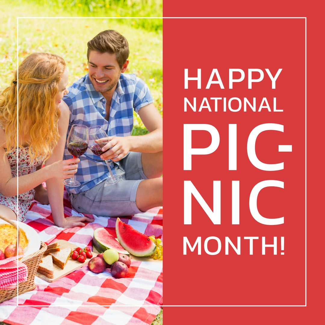 Young Couple Celebrating National Picnic Month with Wine in Park - Download Free Stock Templates Pikwizard.com