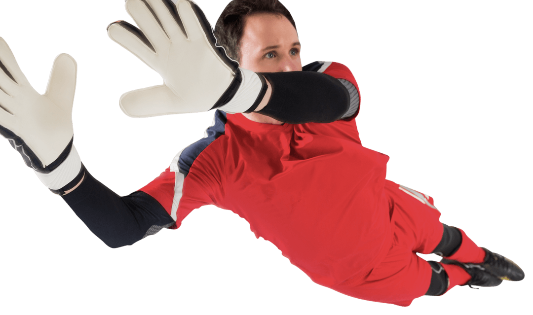 Dynamic Goalkeeper Jumping on Transparent Background