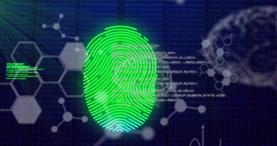 Futuristic digital fingerprint security concept with coding