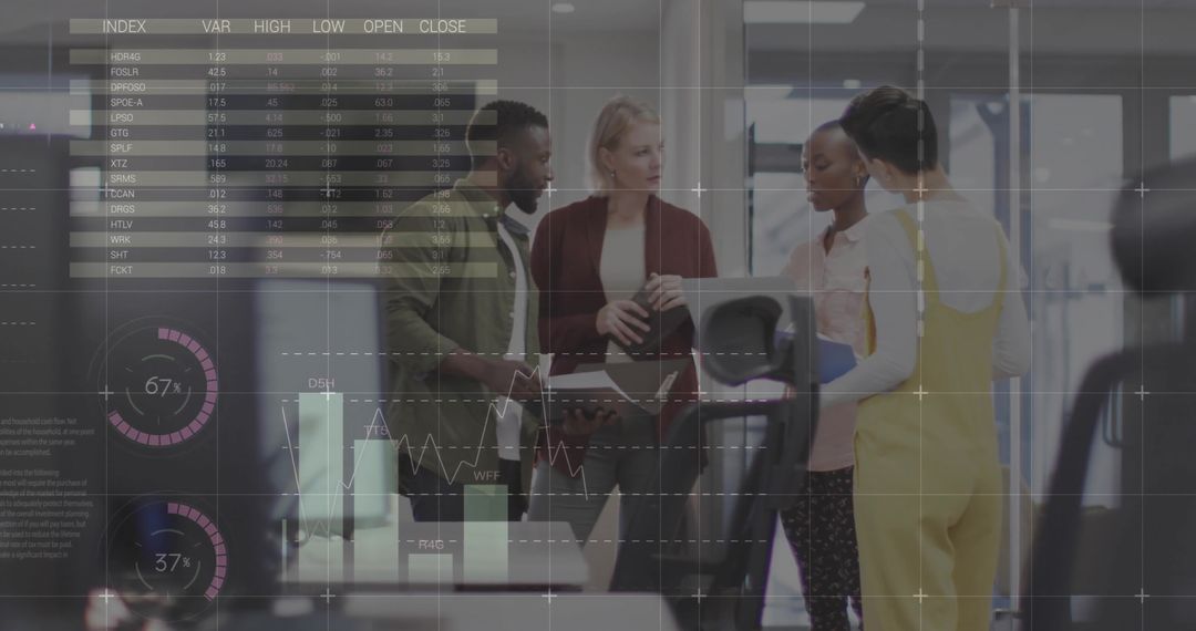 Diverse Team Analyzing Stock Charts in Modern Office Ambiente