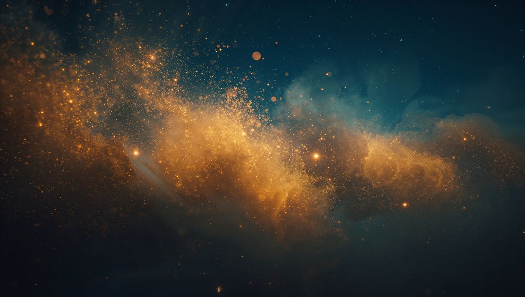 Golden Cosmic Nebula with Luminous Stars in Deep Space