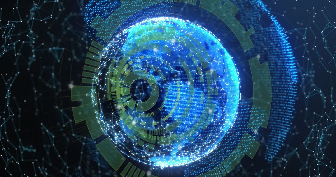 Futuristic Holographic Digital Globe with Connectivity Circles