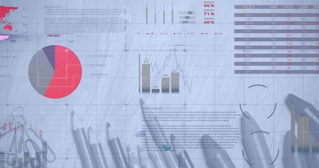 Digital Financial Data Analysis on Workspace with Stationery