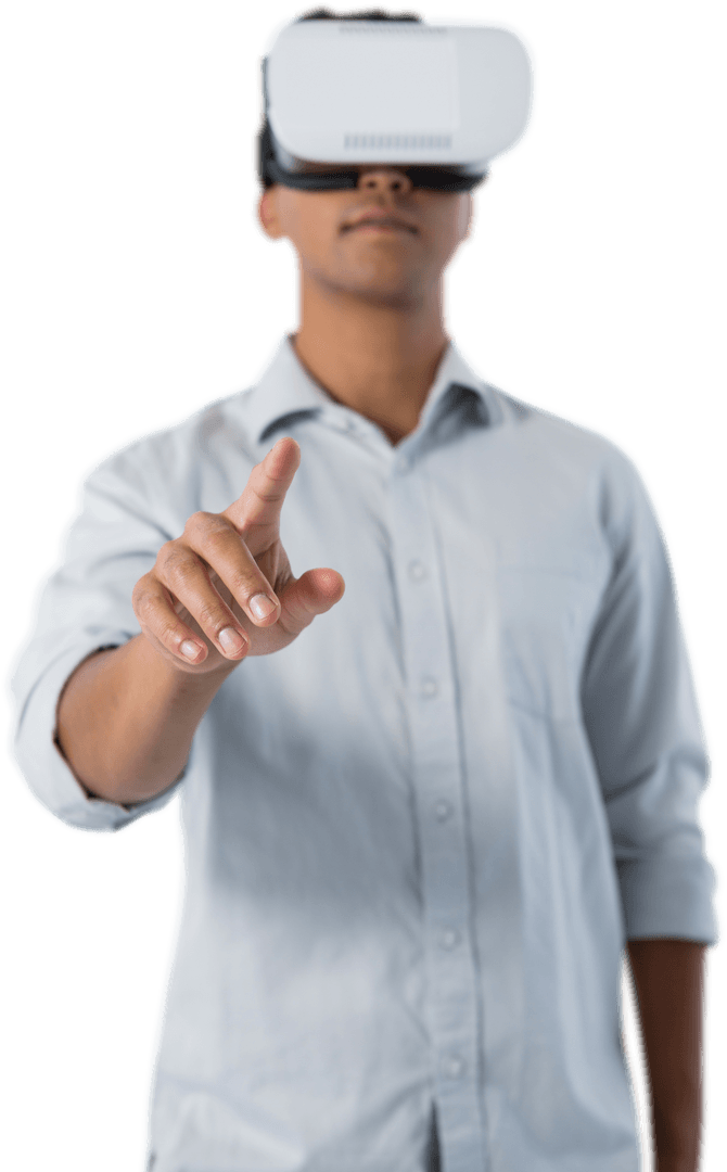 Transparent Man Experiencing Virtual Interaction Using VR Headset