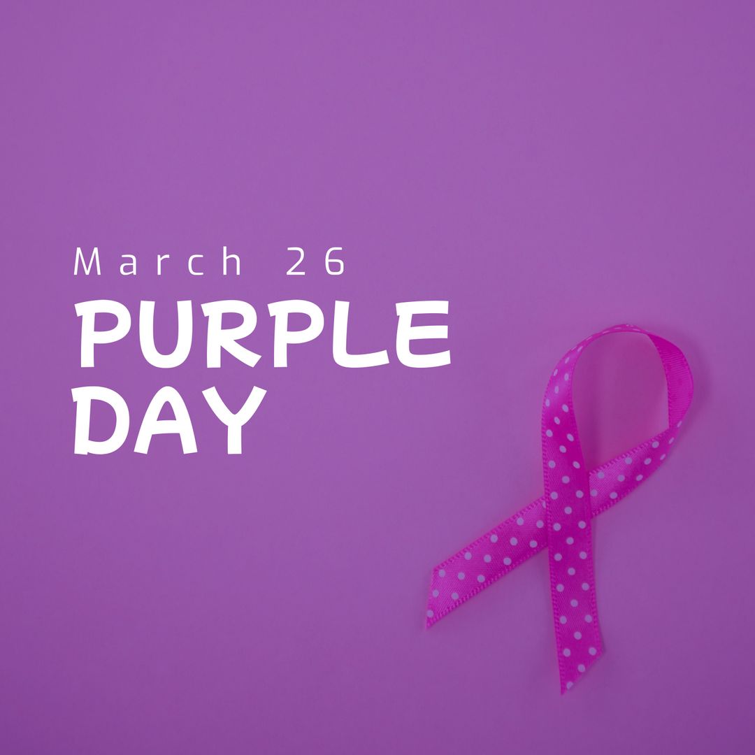 Purple Day Awareness Concept with Ribbon and Text on Purple Background