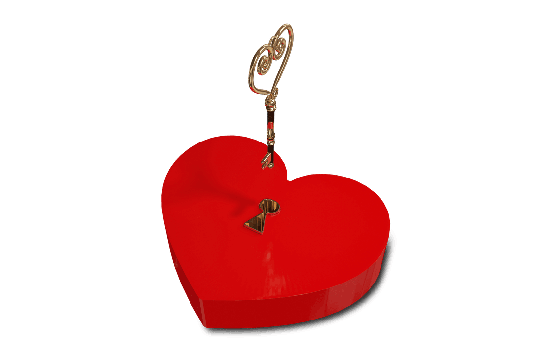 Red Heart with Gold Key Transparent Background Illustration