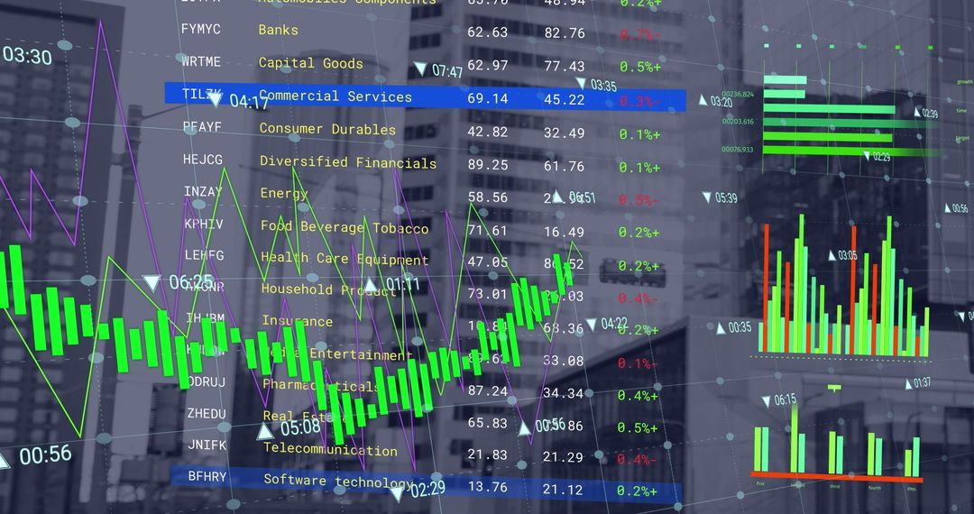 Financial Data Processing Over City Skyline with Futuristic Analysis