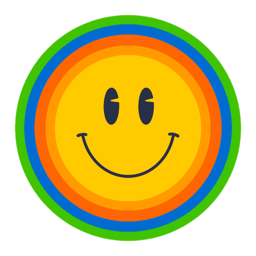 Colorful Smiley Face Icon with Concentric Rings on Transparent Background